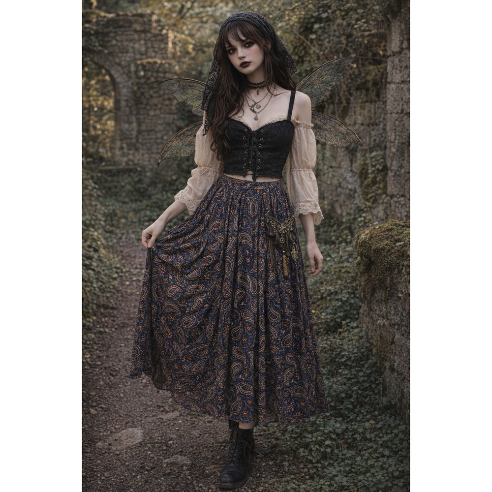 Vintage Talbots Whimsigoth Midi Skirt Dark Fairy Cottage Boho Grunge Pleated 6